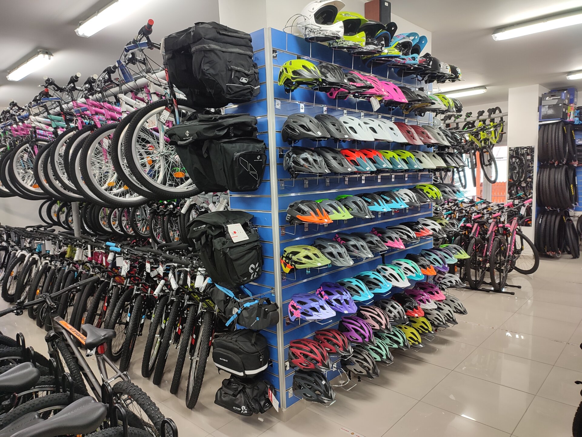 Interior of a bike shop with bikes on display