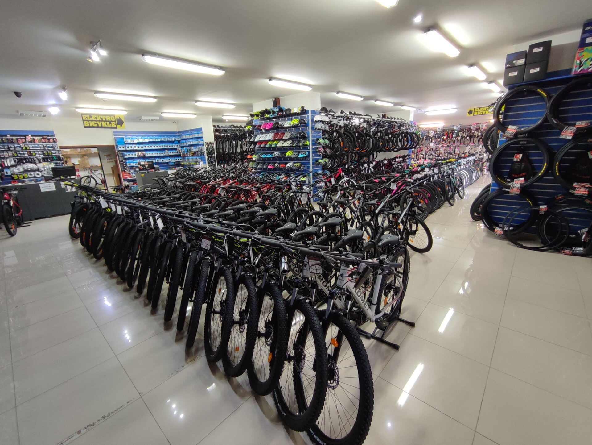 Interior of a bike shop with bikes on display